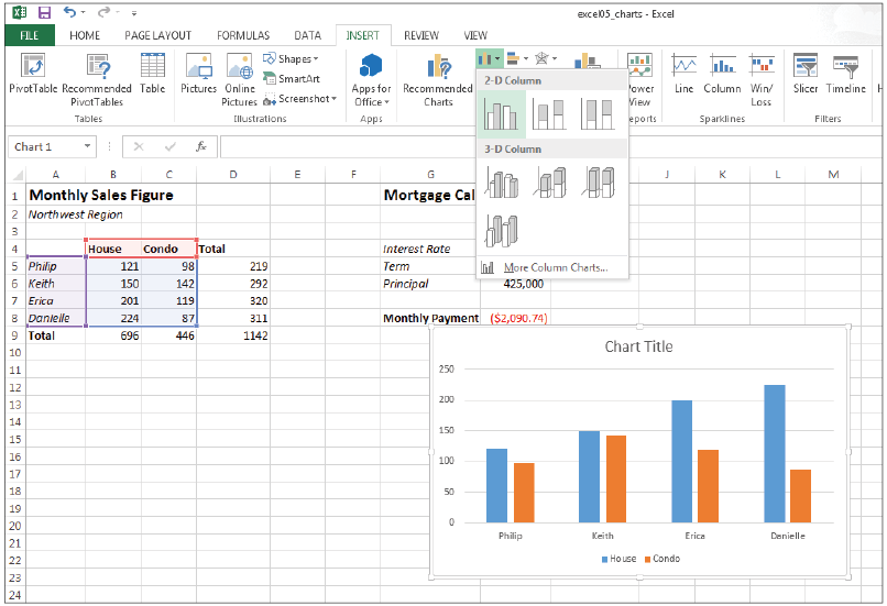 Creating charts in Excel