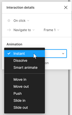 Figma animation options for creating prototyping