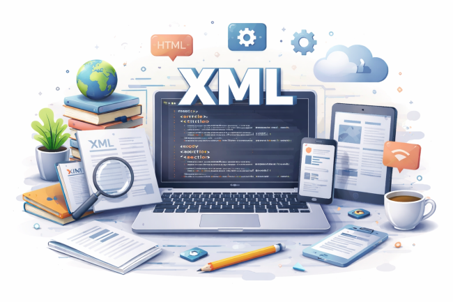 XML Training Classes XML training courses graphic showing XML output displayed on different devices.