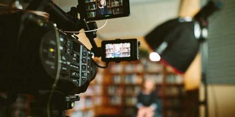 Video camera being used in video editing course teaching Premiere Pro.