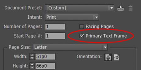 InDesign Primary Text Frames 